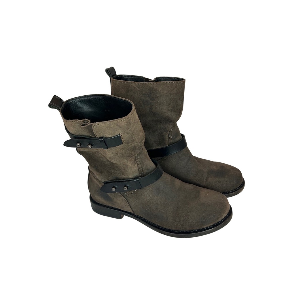Rag & Bone Moto Biker Boots gray brown suede black leather straps EU 39